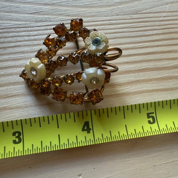 Vintage Austrian Rhinestone & Floral Clip-On Earrings & Brooch Set Mid Century - Picture 4 of 12